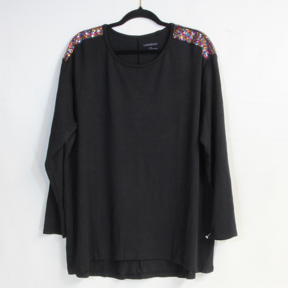 Lane Bryant Black Long Sleeve Colorful Shoulder Sequins Blouse Size 18/20 NWOT